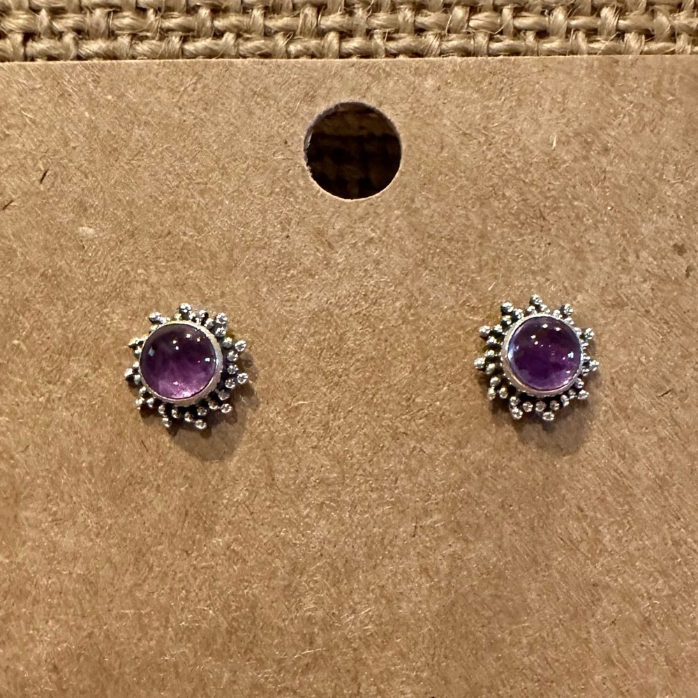 925 Sterling Silver Amethyst Earrings- post back - Picture 2 of 9